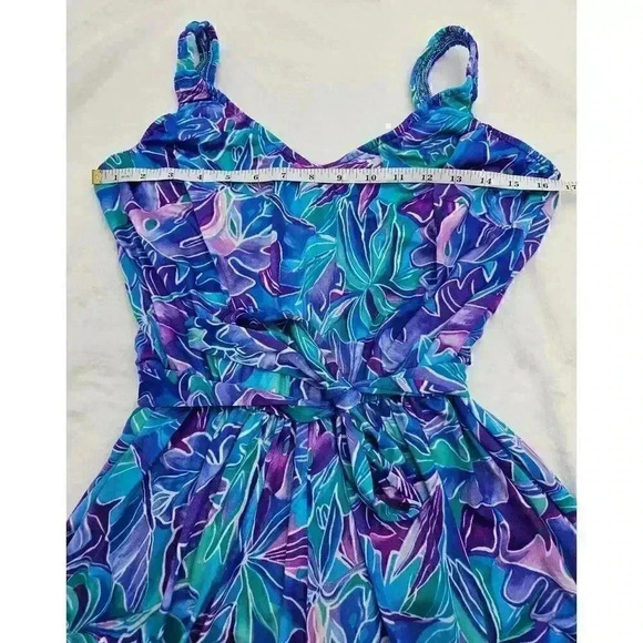 Vtg 90s Le Cove Women's Purple and Teal Flower One-piece Romper Swimsuit - Picture 6 of 7